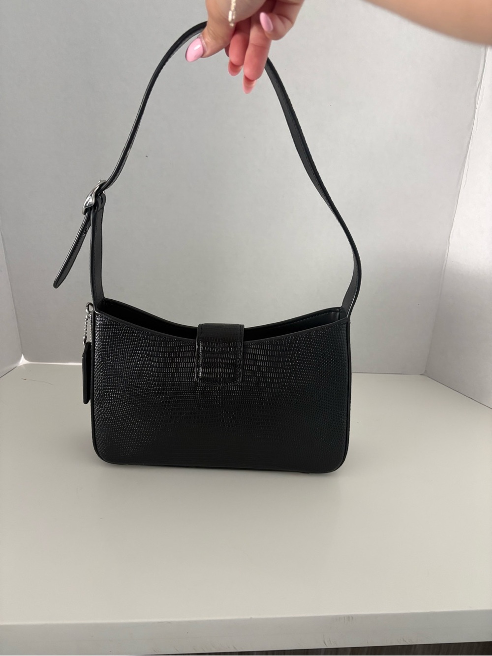 Coach Black Shoulder Bag with Silver-Tone Plaque - Picture 3 of 4